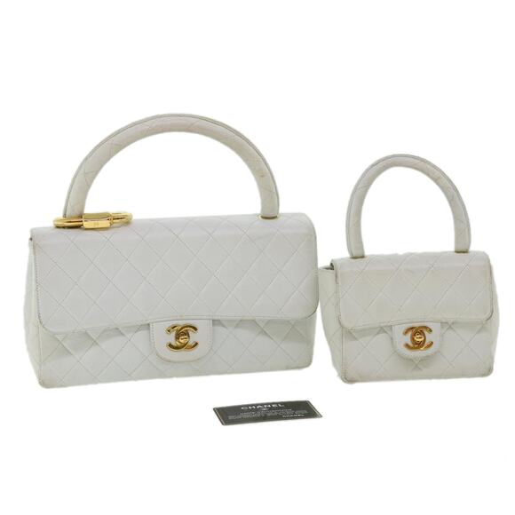 CHANEL Matelasse Pair Shoulder Bag Lamb Skin White CC - Picture 1 of 16